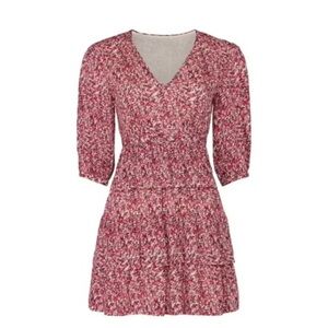 Ba&sh Nina Tiered Floral Crepe Mini Dress Fuchsia Pink Size Medium NWT